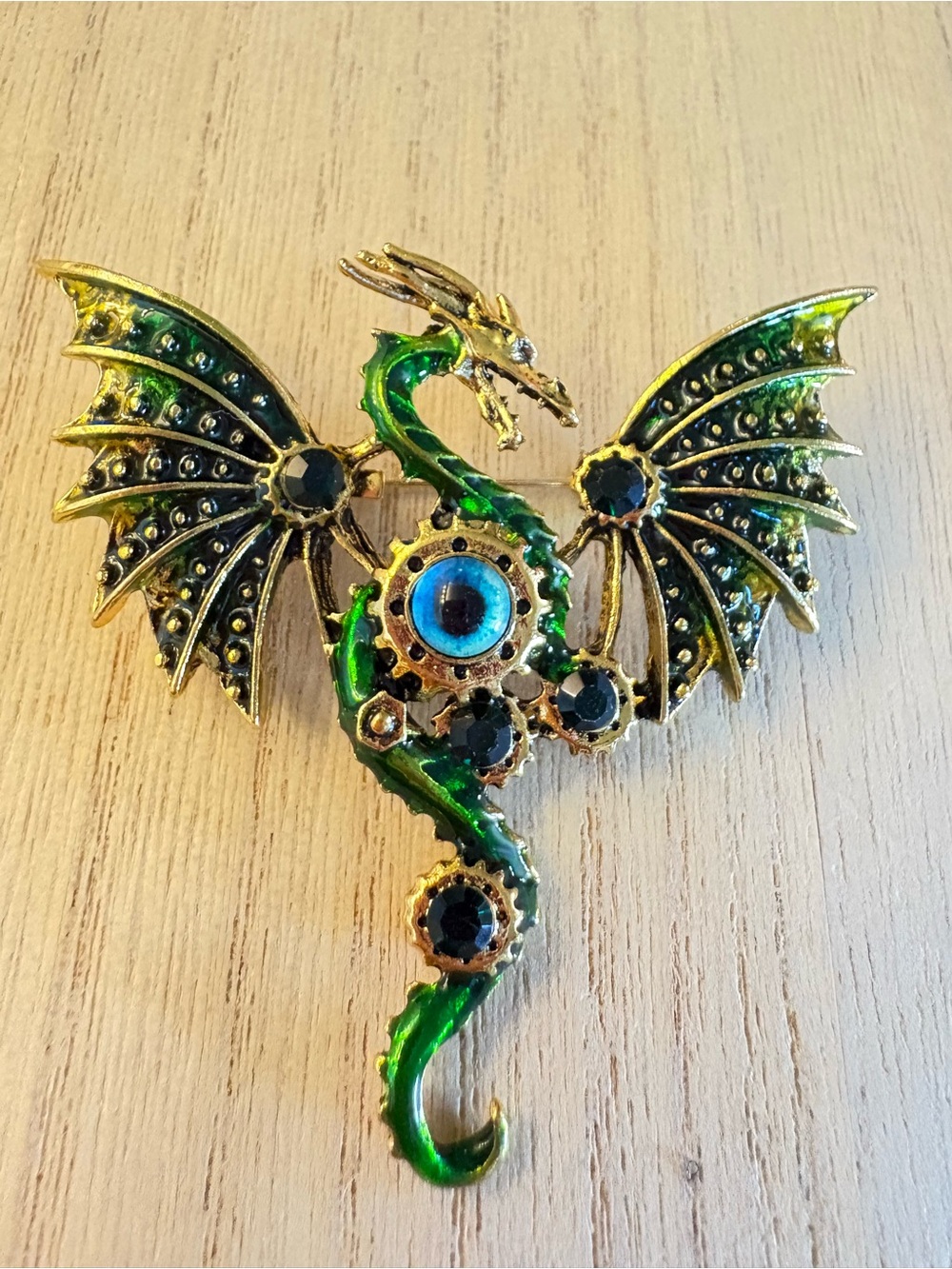 Green Dragon Steampunk Eye Brooch